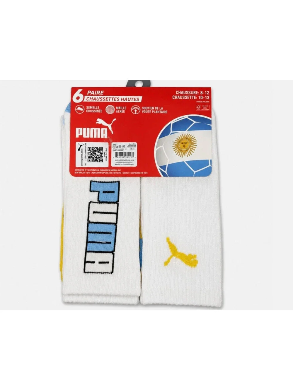 Puma Mens Crew Cushioned Argentina Socks World Cup Soccer Messi Large size 8-12